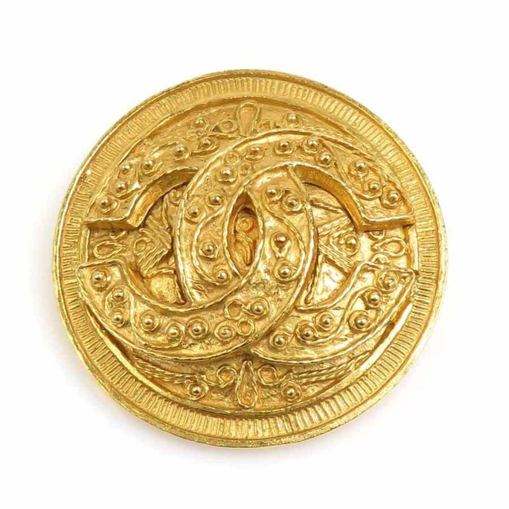CHANEL Authentic Gold Logo Brooch - Picture 1 of 12